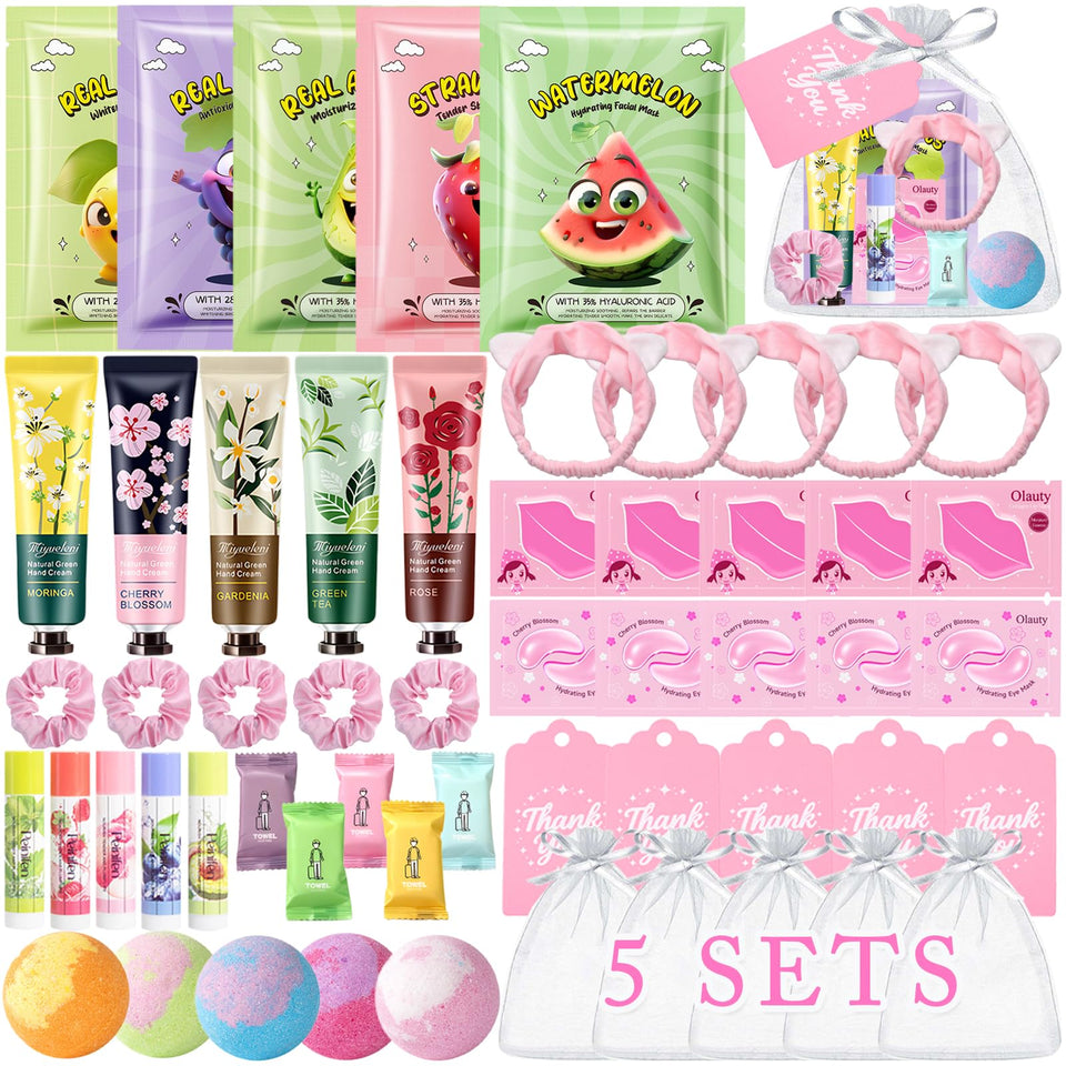 Sulily front packaging showing full 55-piece pink spa kit for easy gifting
