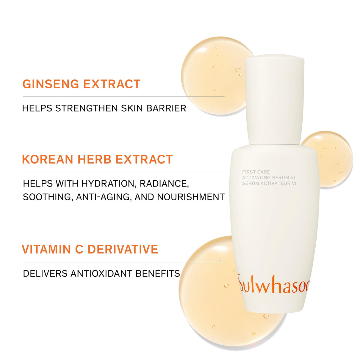 Sulwhasoo activating serum dropped on fingertip illustrating fast absorption benefit