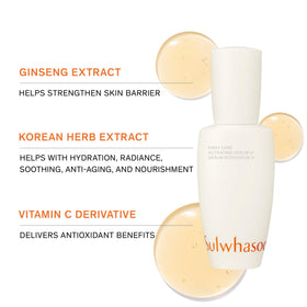 Sulwhasoo activating serum dropped on fingertip illustrating fast absorption benefit