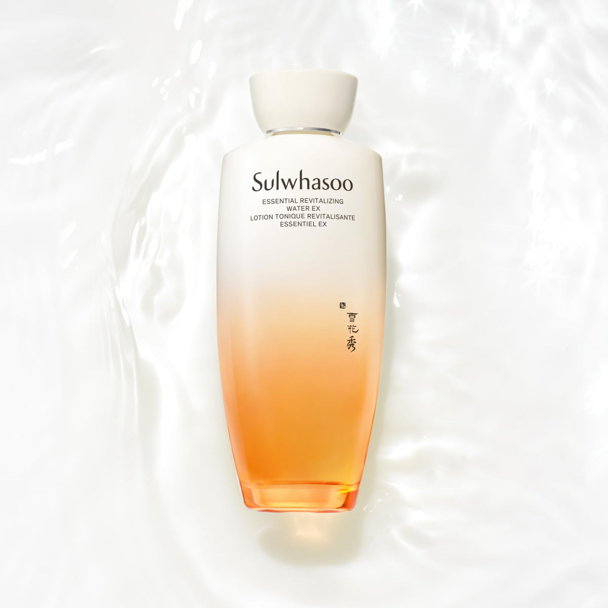 Sulwhasoo bottle with floral props conveying botanical formulation and calming effect