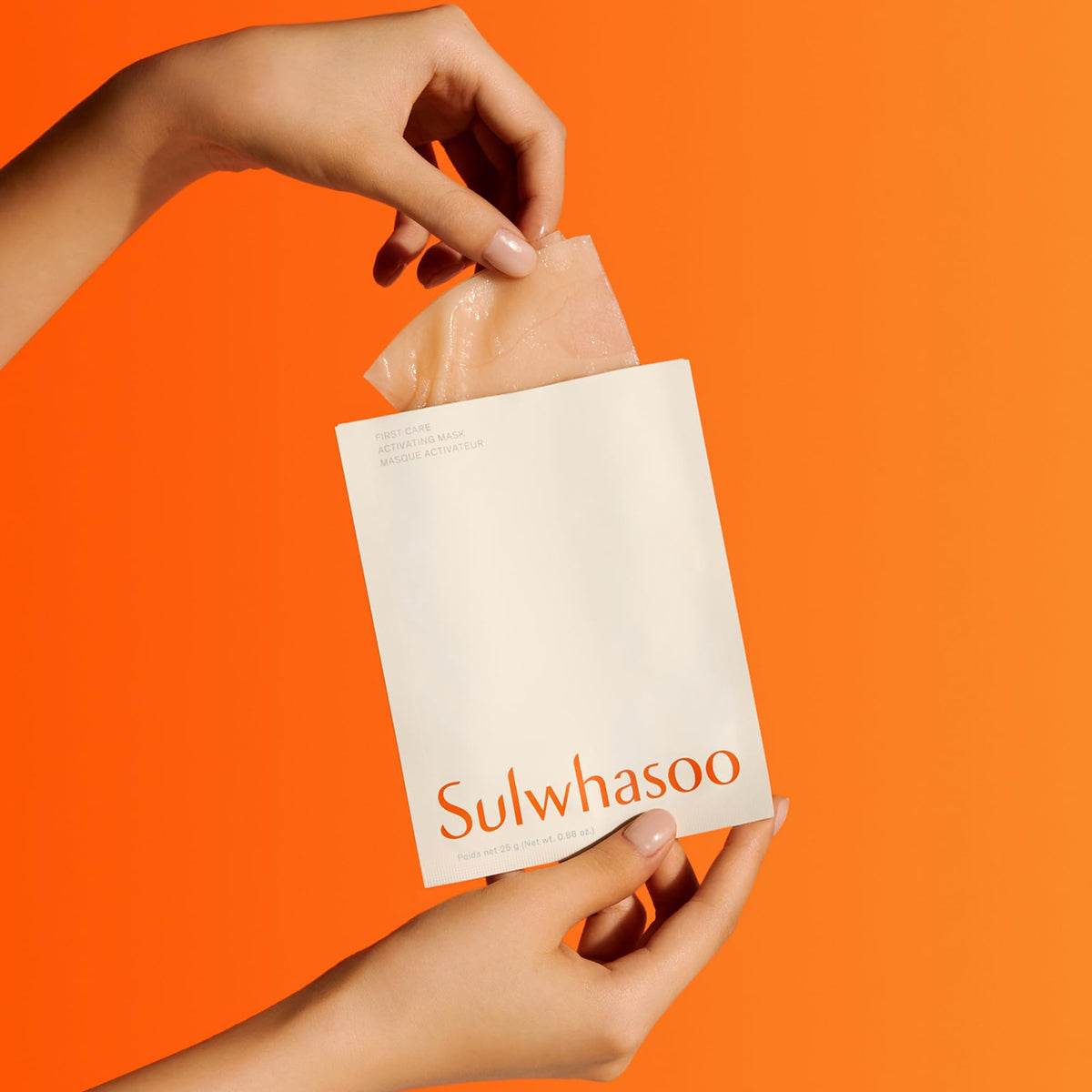Sulwhasoo model wearing mask demonstrating cooling hydrating effect