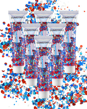 SUMEITANG front packaging showing six red white blue glitter gels for patriotic looks