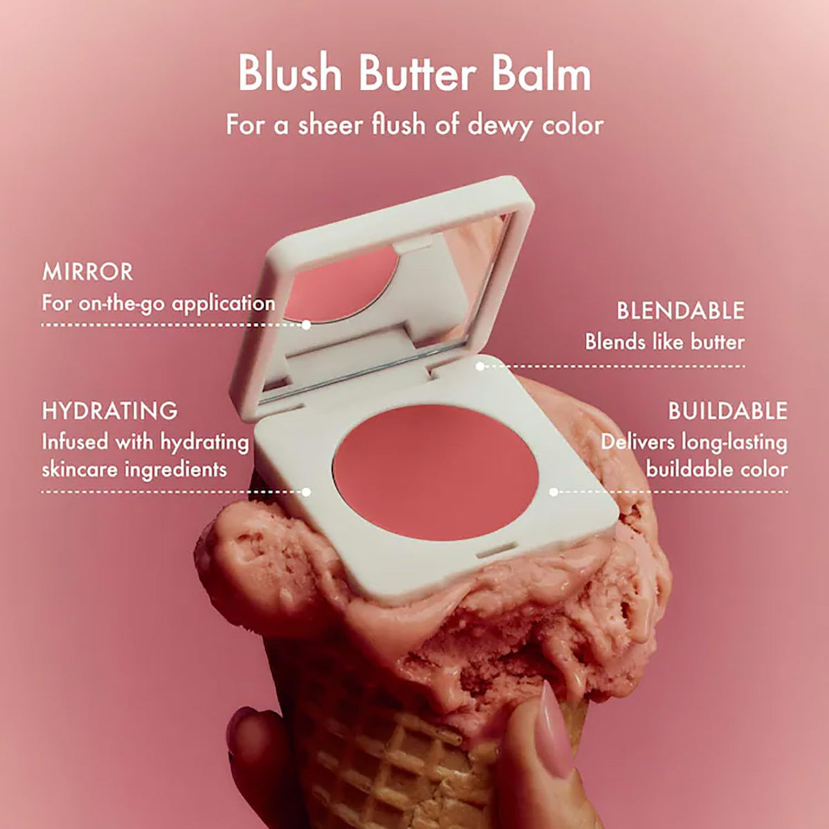 Summer Fridays texture close-up of creamy blush butter, demonstrates smooth blendability