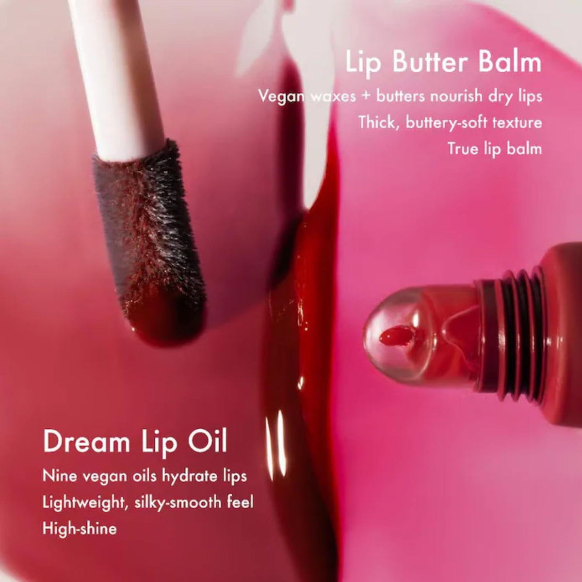 Summer Fridays before and after lips showing visible softness and glossy berry tint improvement