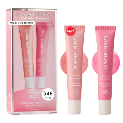 Summer Fridays front packaging duo showing compact, travel-ready balms and ease