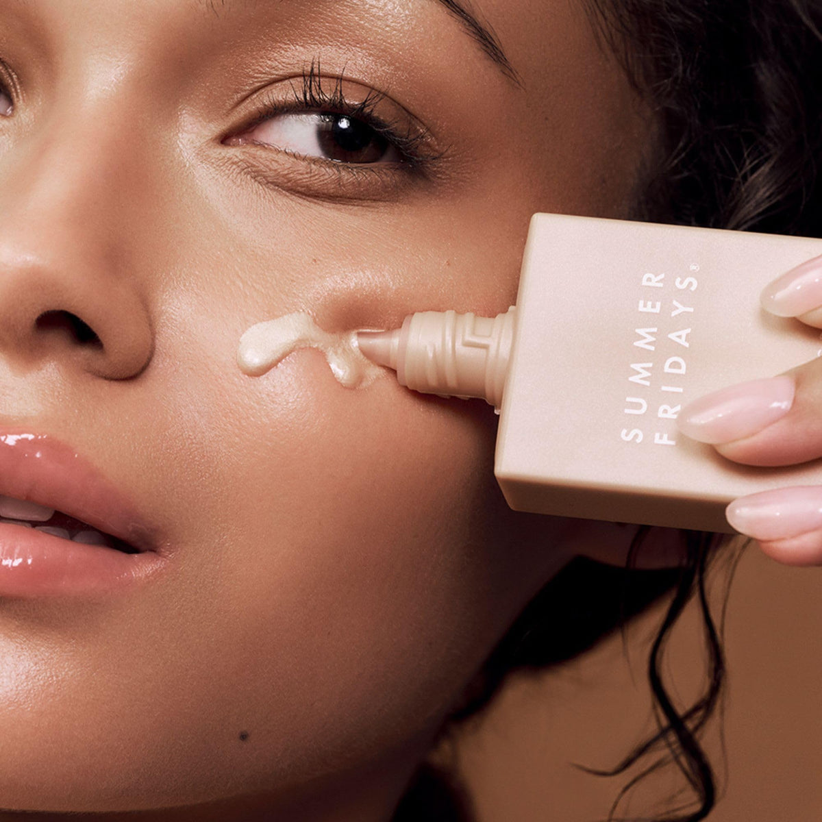 Summer Fridays mixed with foundation showing seamless luminous finish