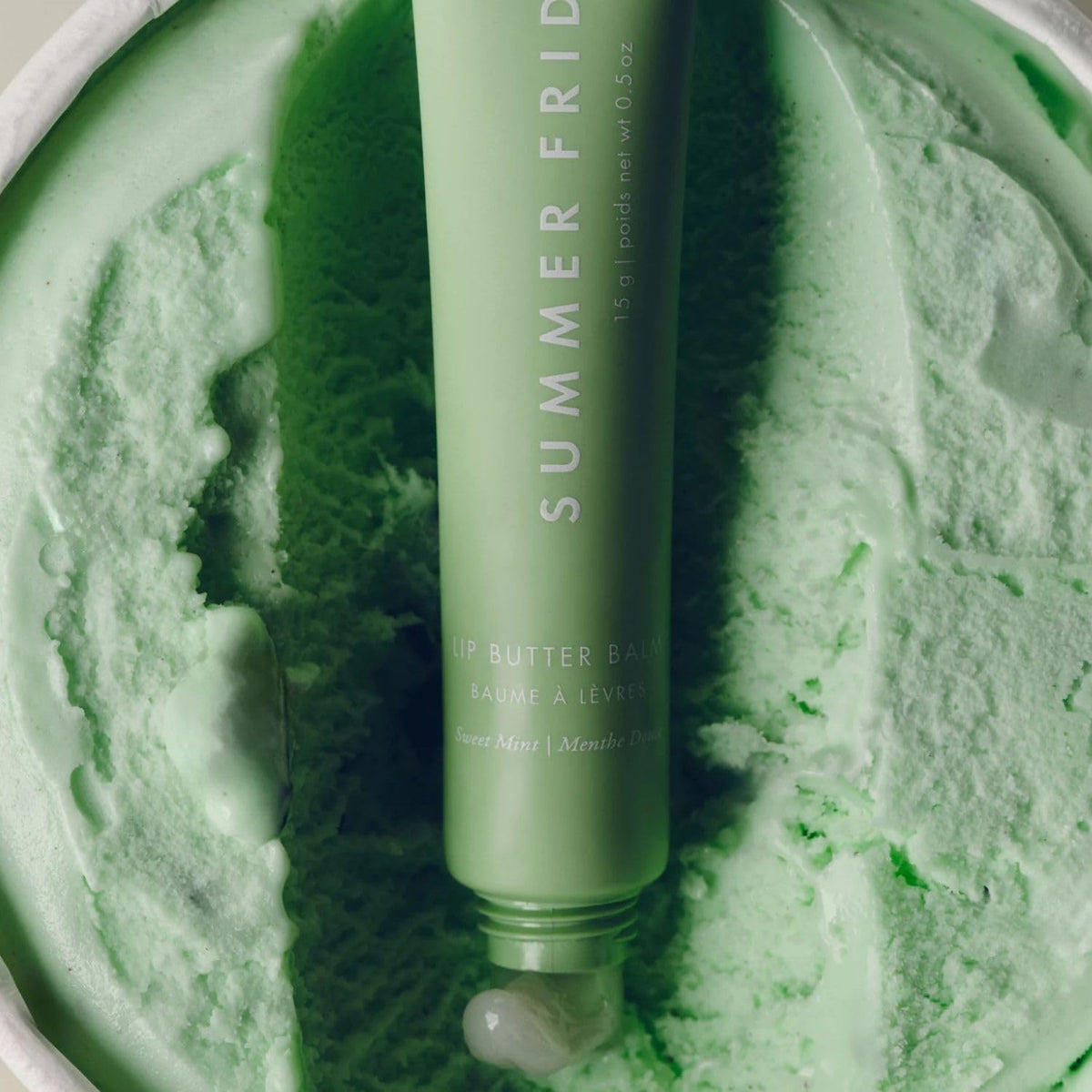 Summer Fridays product pictured with mint leaves suggesting sweet mint cooling effect