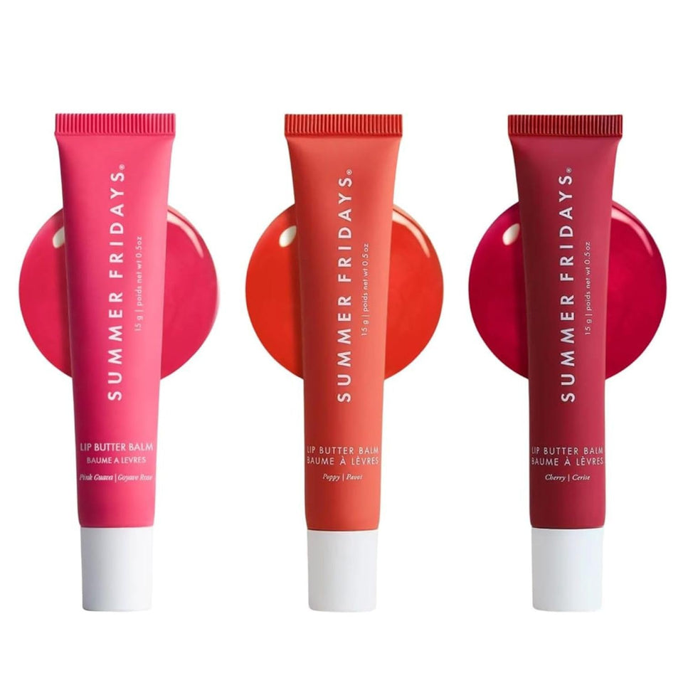 Summer Fridays trio front view showing three tinted balm pots for quick hydration