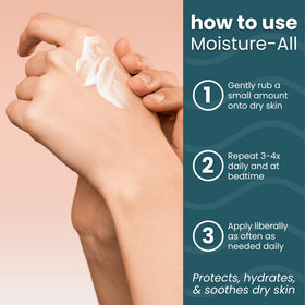 Summers Laboratories Moisture-All ingredient label closeup, emphasizes simple non-irritating formula