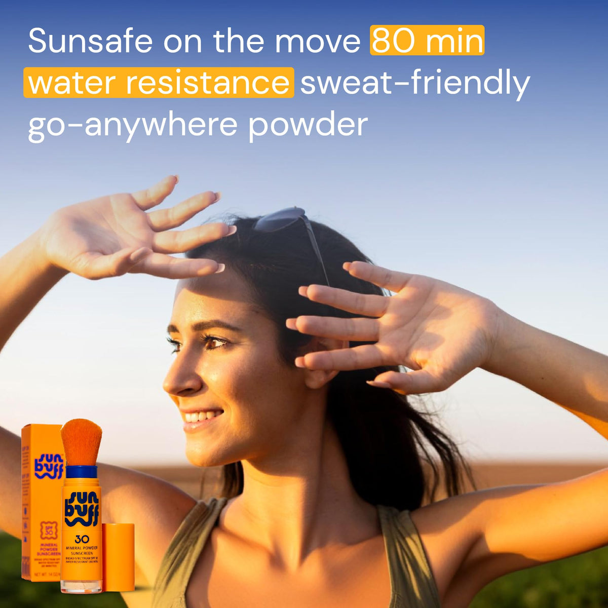 Sun Buff used on beach showing water-resistant protection during activity