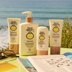 Sun Bum application on face during morning routine demonstrating easy layerability and fresh finish benefit