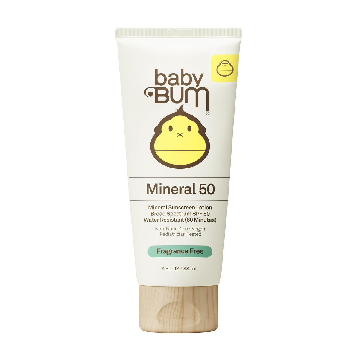 Sun Bum baby bottle front view showing SPF50 travel tube and clear labeling