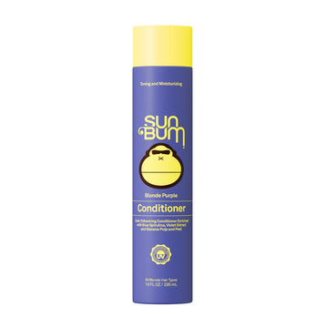 Sun Bum bottle front view showing purple conditioner for toning and hydration