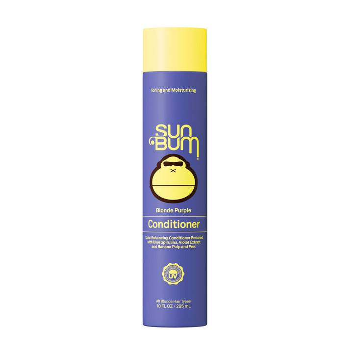 Sun Bum bottle front view showing purple conditioner for toning and hydration