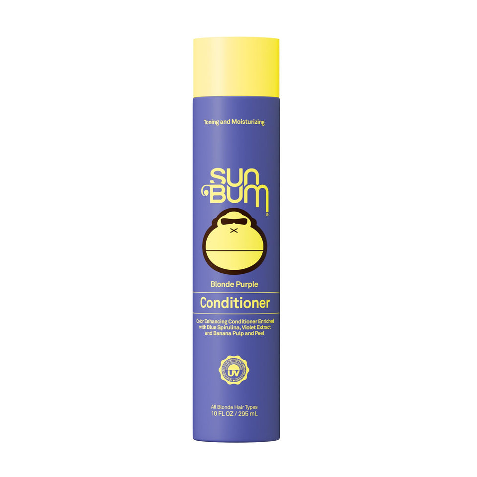 Sun Bum bottle front view showing purple conditioner for toning and hydration