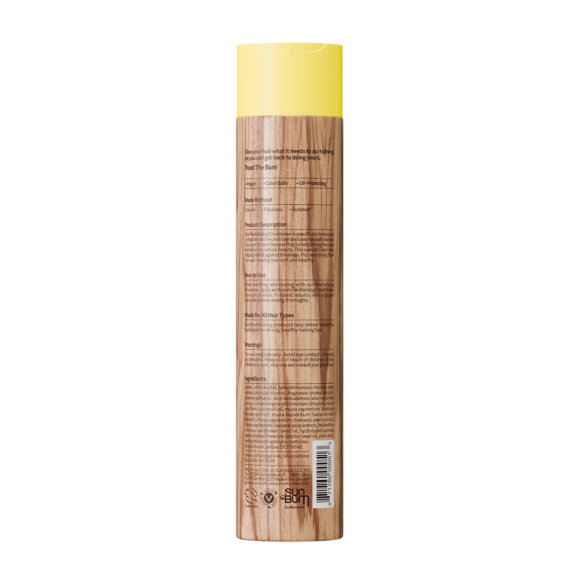 Sun Bum bottle next to a hand for 10 oz size and travel-friendly scale