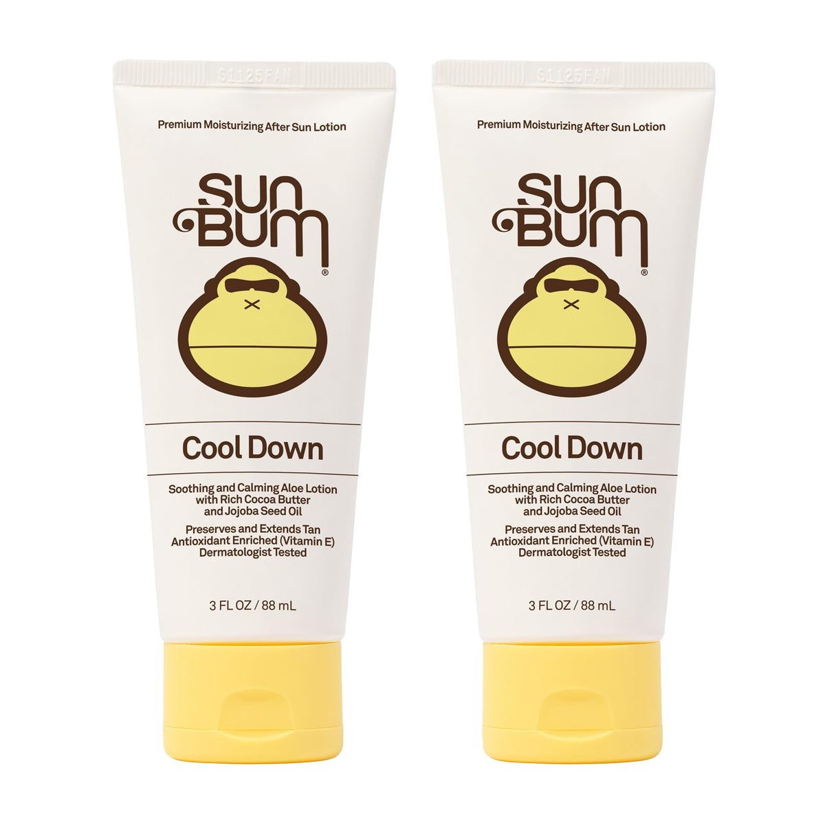 Sun Bum front packaging showing 2-pack for convenient after-sun care and easy storage