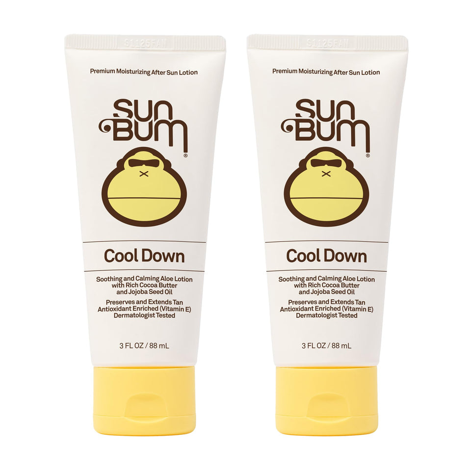 Sun Bum front packaging showing 2-pack for convenient after-sun care and easy storage