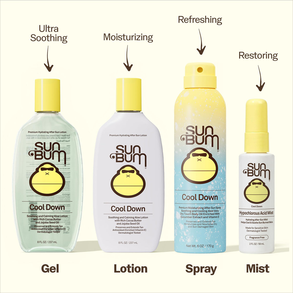Sun Bum label close-up highlighting aloe, vitamin E, and cocoa butter ingredients