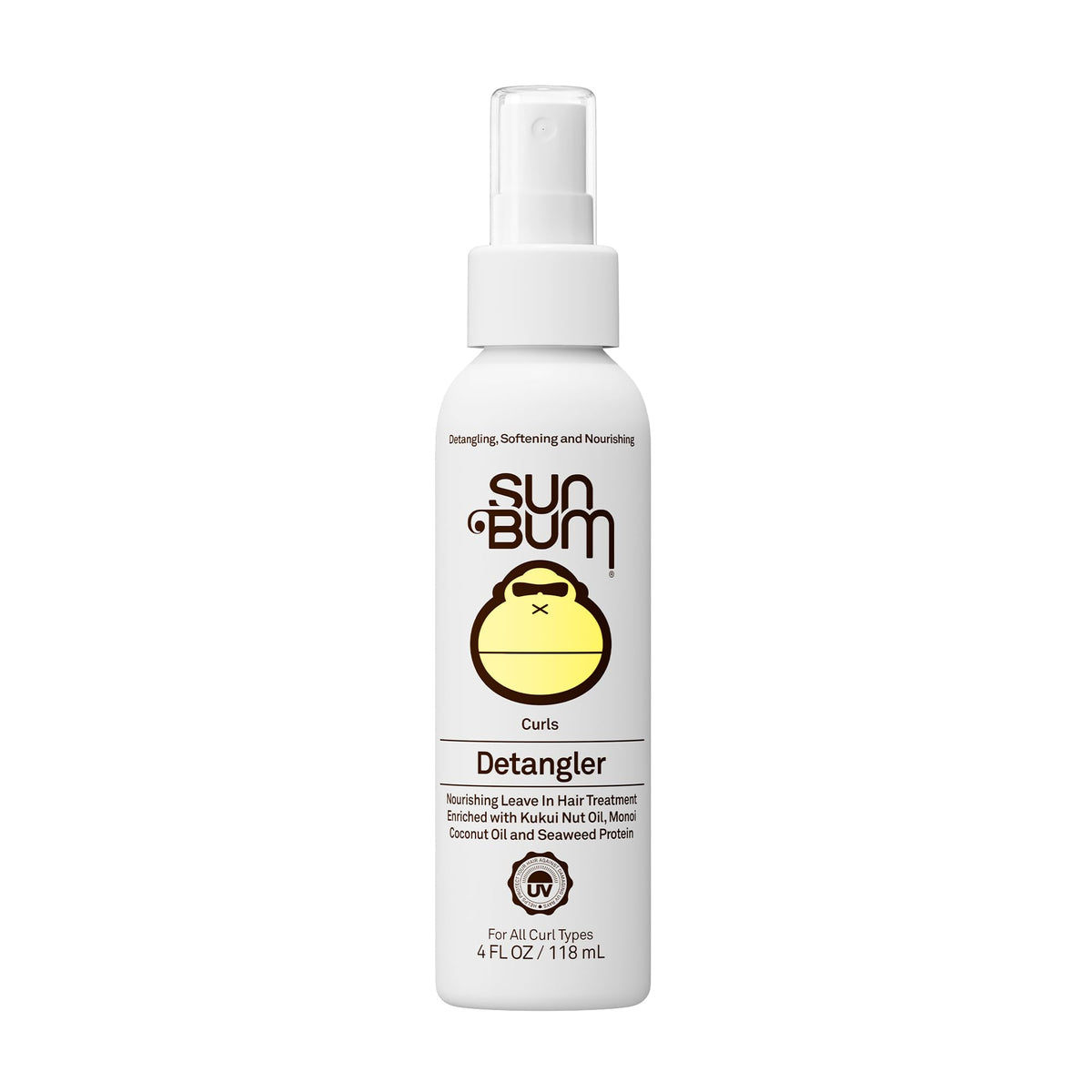 Sun Bum Curls & Waves Detangler front bottle showing label and 4 oz size benefit for travel