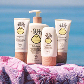 Sun Bum face SPF50 label close-up highlighting Vitamin E and reef-safe compliance