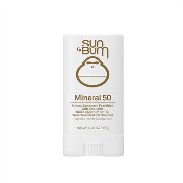 Sun Bum face stick front packaging showing SPF50 and travel size benefits