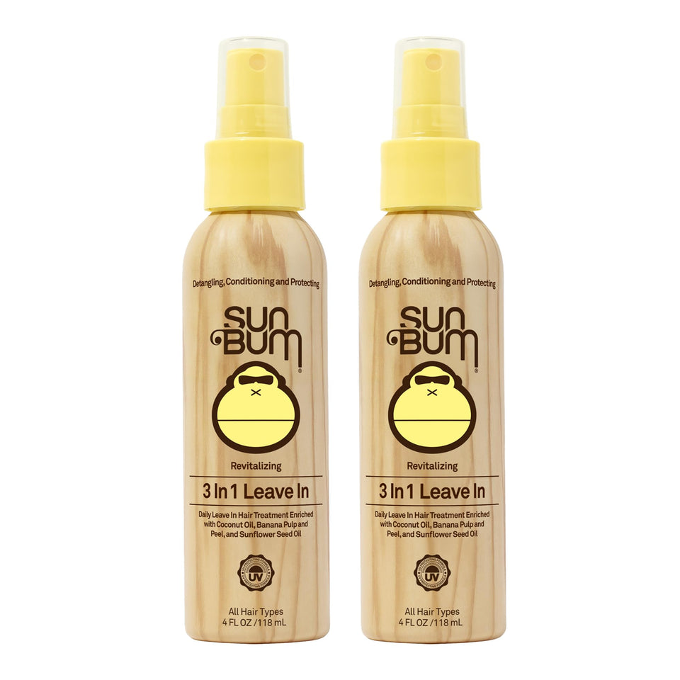 Sun Bum front packaging showing 3-in-1 spray for easy detangling and shine