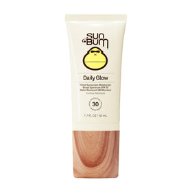 Sun Bum front packaging of Daily Glow SPF 30 showing tinted tube and travel size benefit