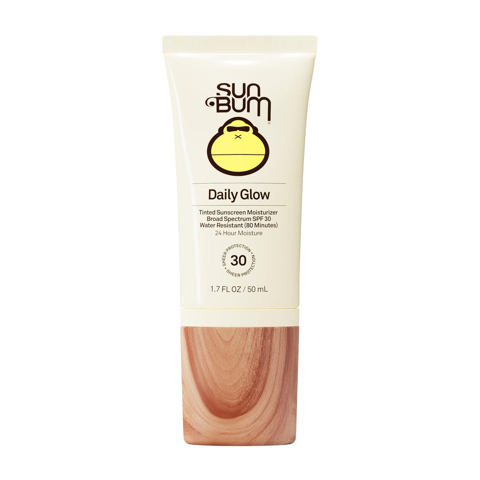 Sun Bum front packaging of Daily Glow SPF 30 showing tinted tube and travel size benefit