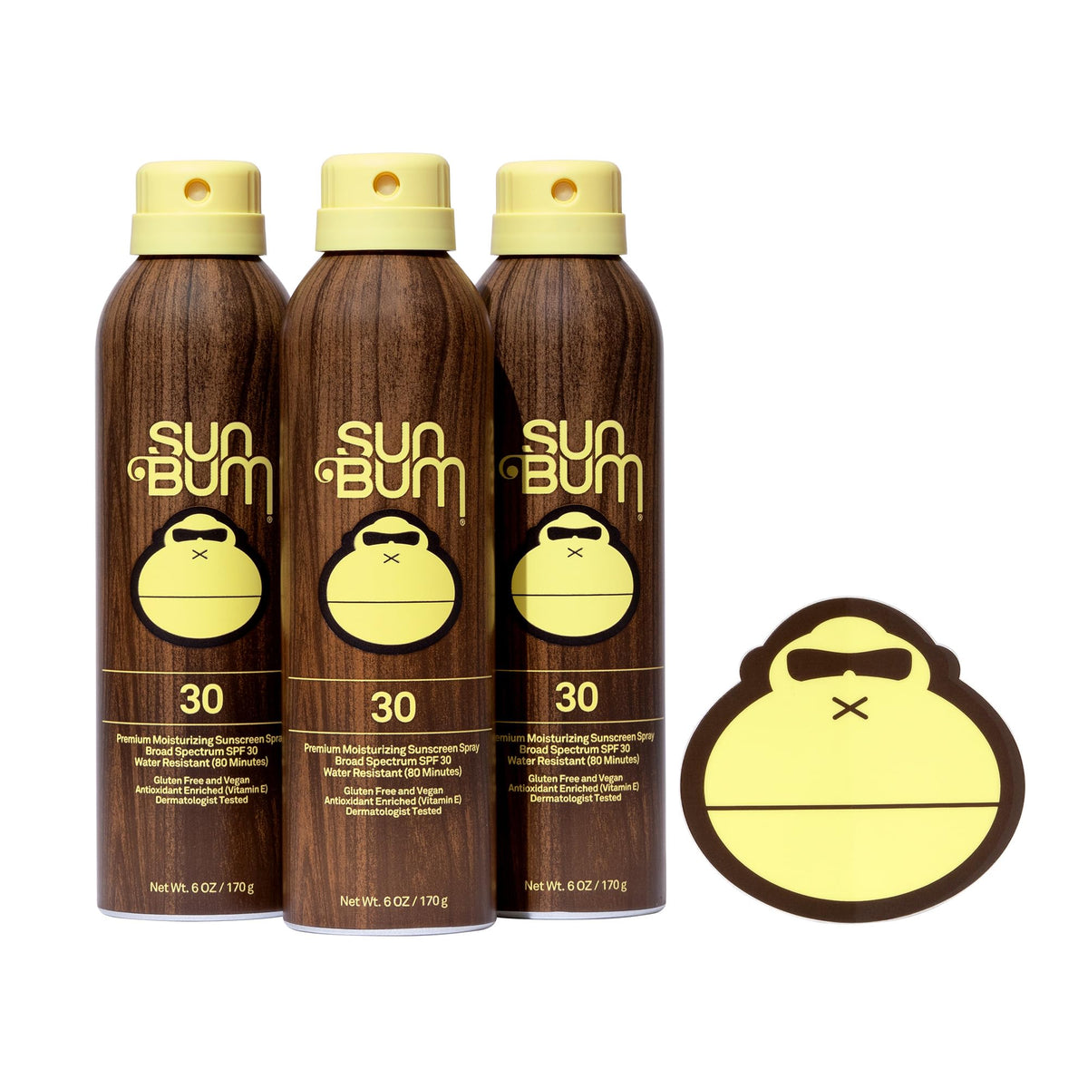 Sun Bum front packaging showing SPF 30 and three-pack convenience
