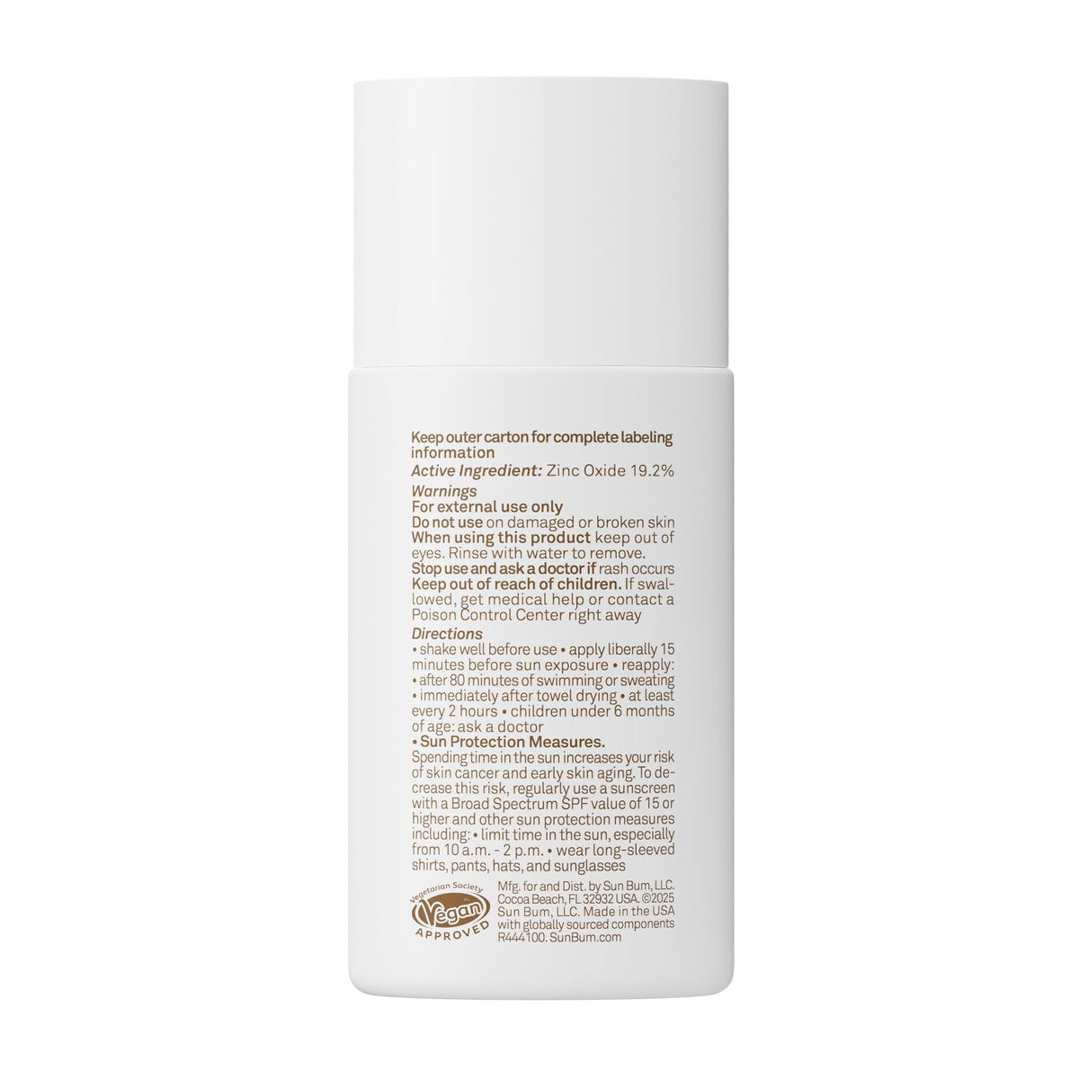 Sun Bum ingredient label close-up showing Hawaii-compliant and reef-safer benefit