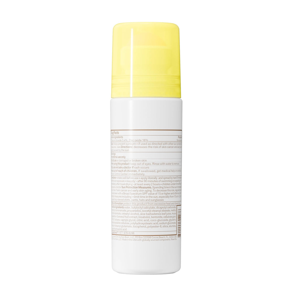 Sun Bum ingredient label with coconut and shea butter highlighting hydration