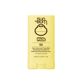 Sun Bum kids face stick front packaging showing clear stick and SPF 50 benefit