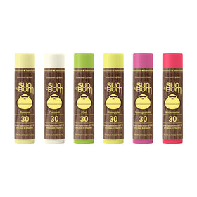 Sun Bum lip balm front packaging showing six sticks and SPF 30 protection benefit