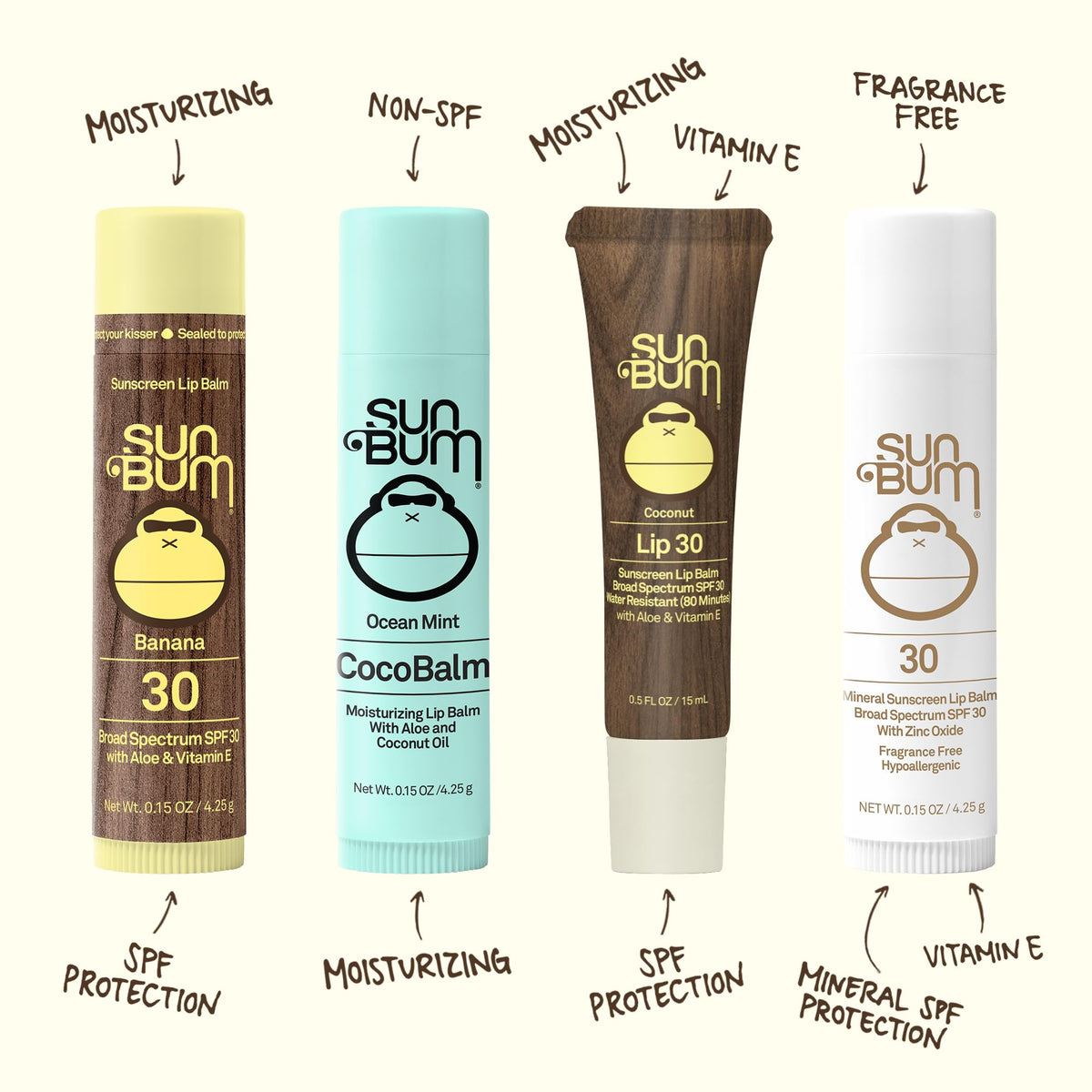 Close-up of Sun Bum Pomegranate Kiwi Coconut lip balm textures for hydrating feel