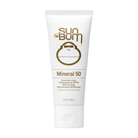 Sun Bum front packaging showing SPF 50 and travel size benefits