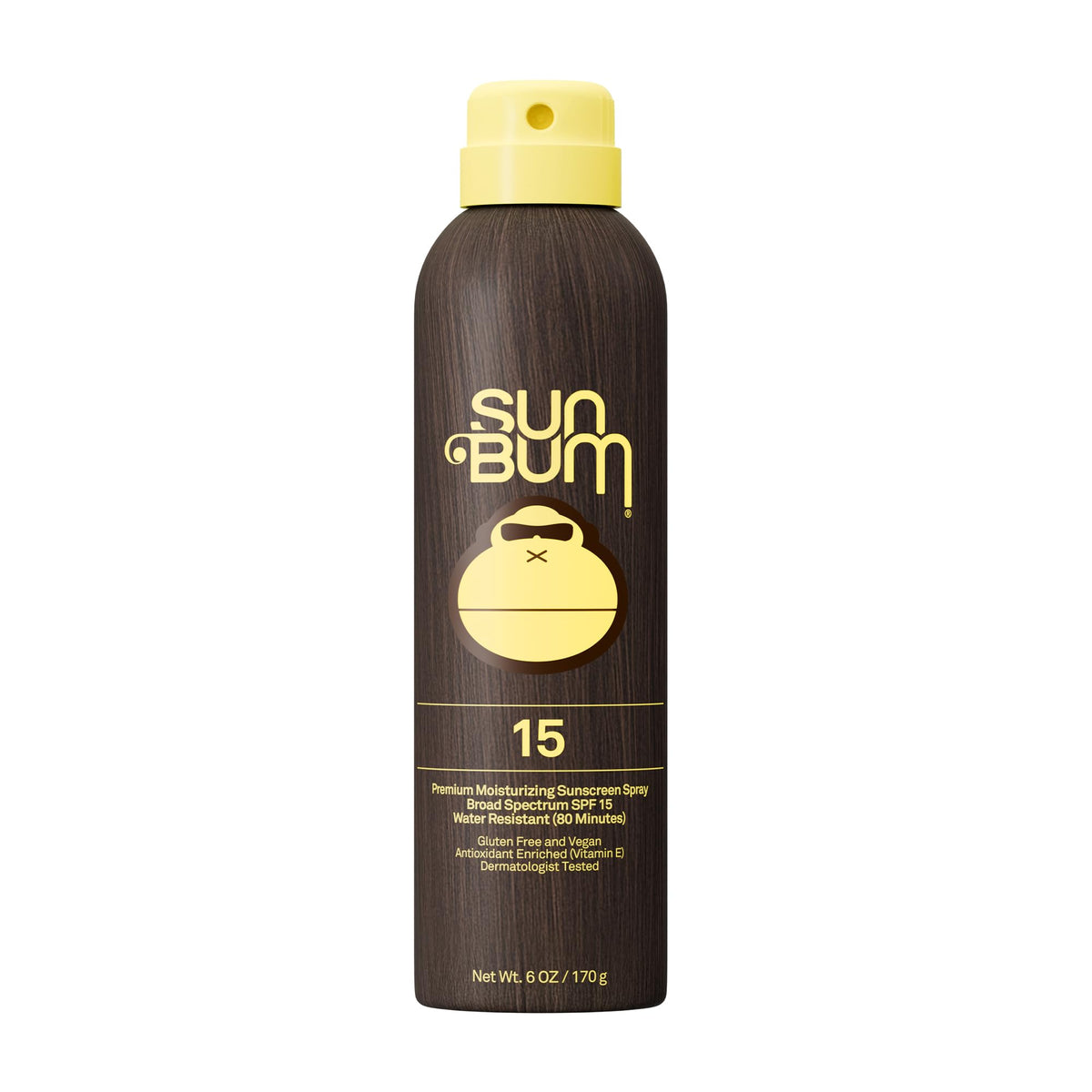 Sun Bum front spray bottle showing label and SPF 15 protection