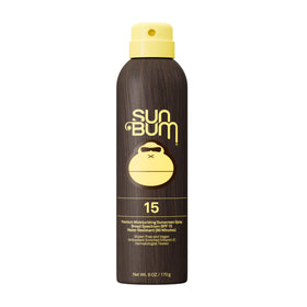 Sun Bum front spray bottle showing label and SPF 15 protection
