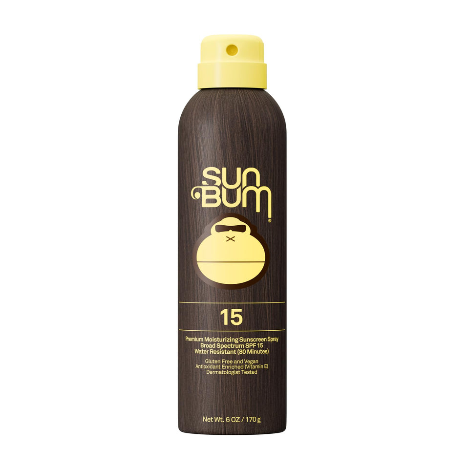 Sun Bum front spray bottle showing label and SPF 15 protection