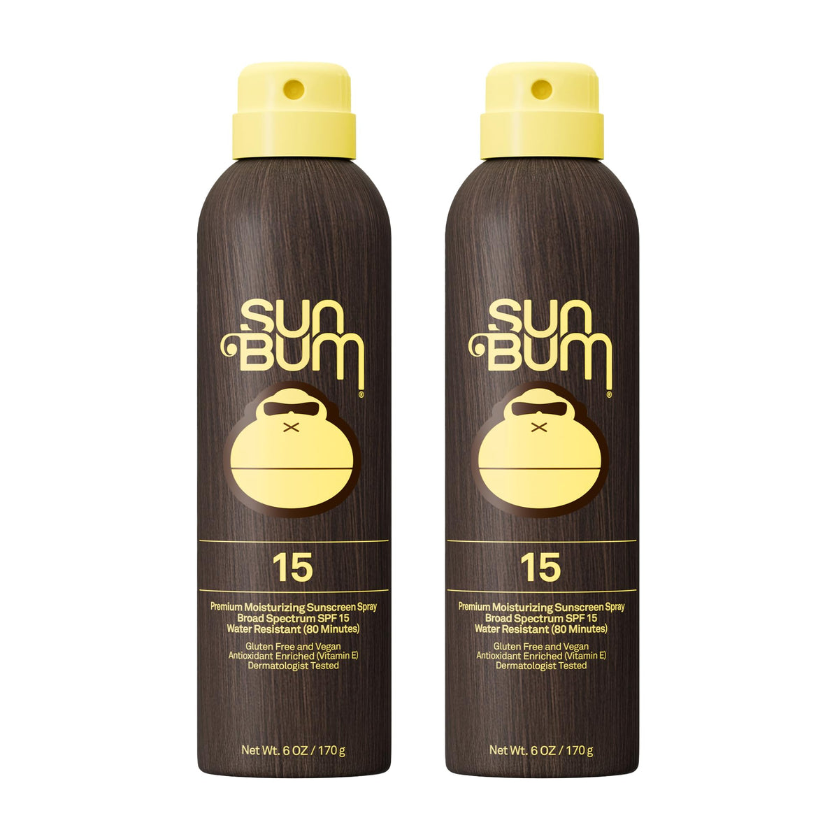 Sun Bum front packaging of SPF 15 spray showing volume and branding benefits