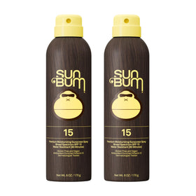 Sun Bum front packaging of SPF 15 spray showing volume and branding benefits