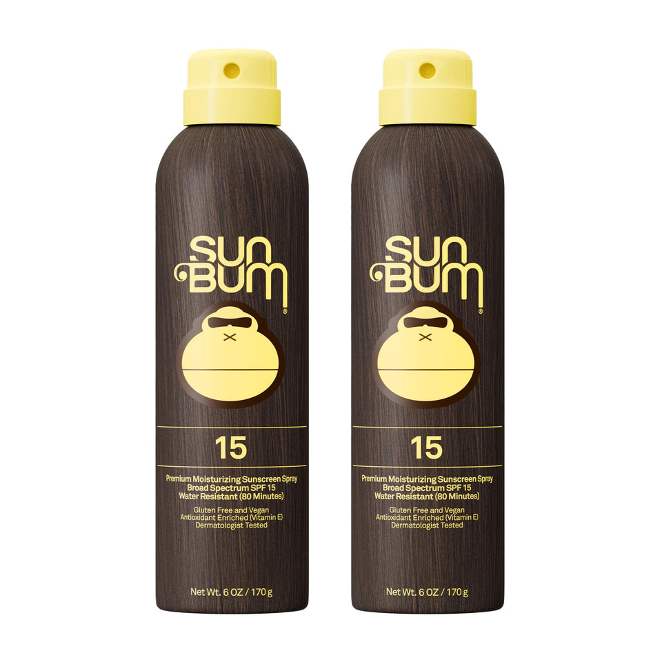 Sun Bum front packaging of SPF 15 spray showing volume and branding benefits
