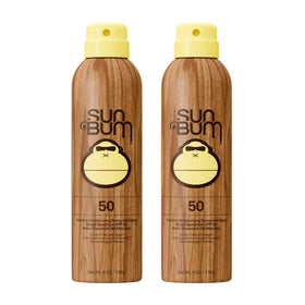 Sun Bum front packaging showing SPF 50 spray and summer styling benefit