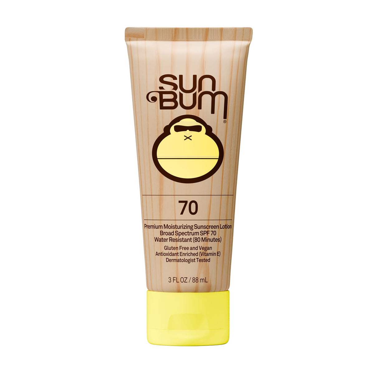 Sun Bum front packaging showing SPF 70 and travel size protection