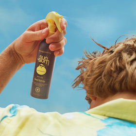 Sun Bum sea spray in hair creating beachy texture and volume benefit