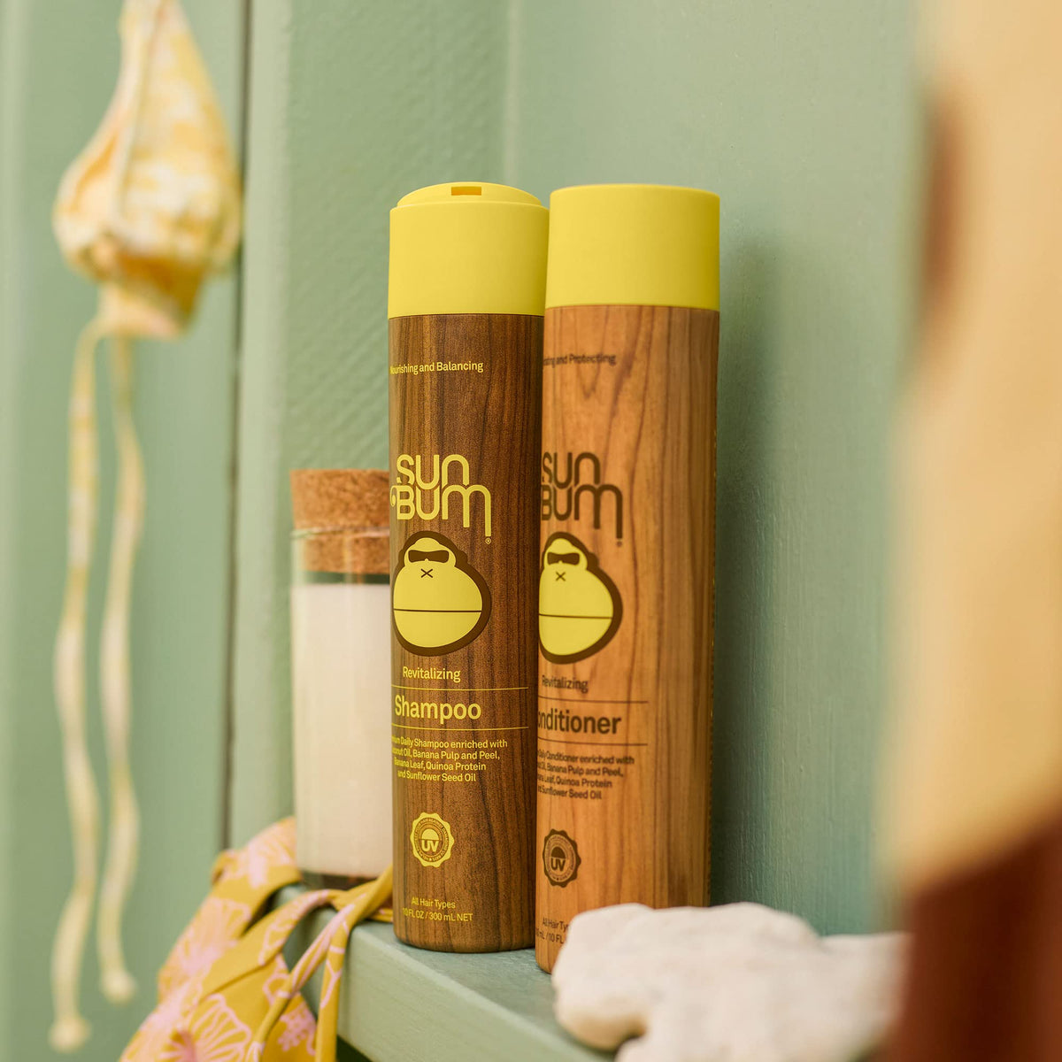 Sun Bum shampoo texture close-up showing creamy lather for moisture