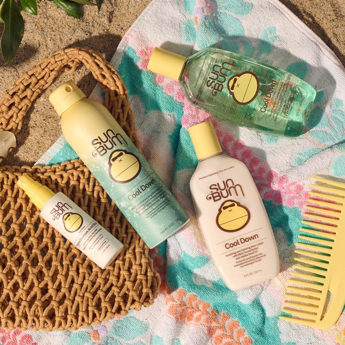 Sun Bum 8 oz bottle next to a sunscreen tube showing convenient size