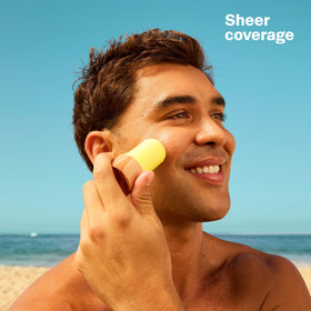 Close-up of Sun Bum stick texture on skin, smooth moisturizing finish benefit