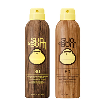 Sun Bum front packaging showing SPF 30 and 50 two-pack protecting skin