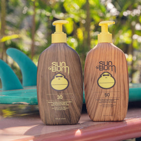 Sun Bum texture close-up showing creamy lotion and quick-absorbing moisturize benefit
